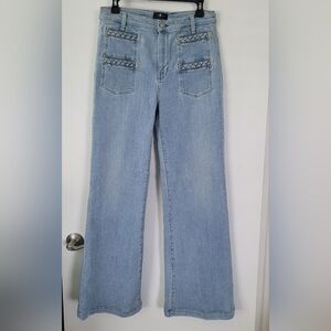 7 For All Mankind Braided Denim Flare Jeans Wide Leg Women's Size 30 Light Wash